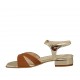 Sandalo da donna con cinturino in camoscio cuoio e vernice oro tacco 2 - Misure disponibili: 43, 44