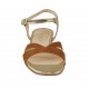 Sandalo da donna con cinturino in camoscio cuoio e vernice oro tacco 2 - Misure disponibili: 43, 44