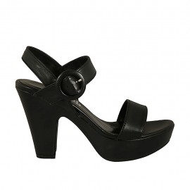 Sandalia para mujer con cinturon, hebilla y plataforma en piel de color negro tacon 10 - Tallas disponibles:  43