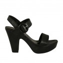 Woman's strapsandal with buckle and platform in black leather heel 10