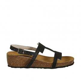 Sandalia brillante negro para mujer cuña 4 - Tallas disponibles:  42