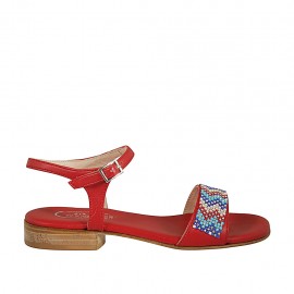 Sandalo da donna in pelle laminata rosso con cinturino e strass tacco 2 - Misure disponibili: 32, 42, 43, 46