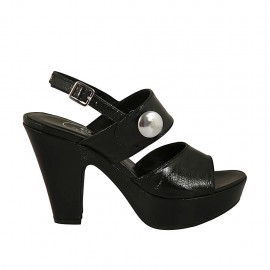 Sandalo da donna con bottone e plateau in vernice nera tacco 10 - Misure disponibili: 31, 32, 34, 42, 43, 44