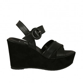 Sandale pour femmes en cuir et daim noir avec courroie, plateforme et talon compensé 9 - Pointures disponibles:  42, 43, 44