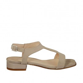 Sandalo da donna in camoscio e pelle tortora tacco 2 - Misure disponibili: 32, 43, 44