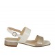 Sandalo da donna in pelle bianca e laminato taupe tacco 2 - Misure disponibili: 32, 42, 43, 44