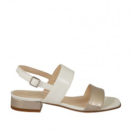 Sandalo da donna in pelle bianca e laminato taupe tacco 2 - Misure disponibili: 32, 43