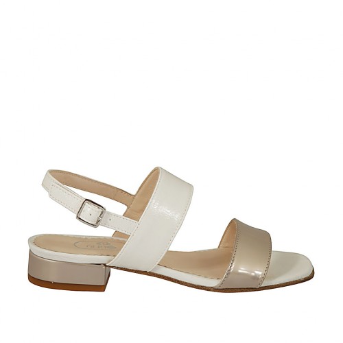 Sandalo da donna in pelle bianca e laminato taupe tacco 2 - Misure disponibili: 32, 42, 43, 44