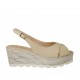 Sandalo da donna in pelle beige e zeppa in tessuto intrecciato con plateau e zeppa 6 - Misure disponibili: 34, 43