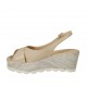 Sandalo da donna in pelle beige e zeppa in tessuto intrecciato con plateau e zeppa 6 - Misure disponibili: 34, 43