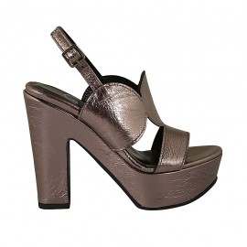 Sandale pour femmes avec plateforme en cuir verni gris acier talon 11 - Pointures disponibles:  34, 43