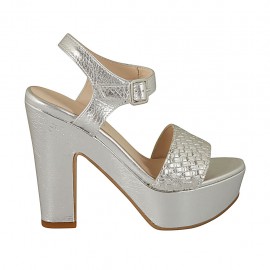 Sandale pour femmes en cuir verni imprimé tressé argent avec courroie, plateforme et talon 11 - Pointures disponibles:  34, 42, 43