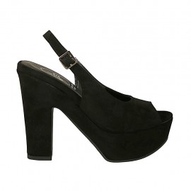 Sandalo da donna con plateau in camoscio nero tacco 11 - Misure disponibili: 43