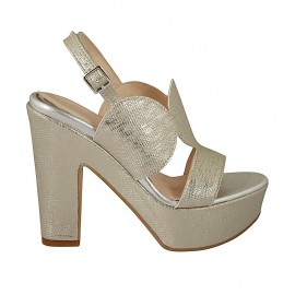 Sandalo da donna con plateau in vernice laminata platino tacco 11 - Misure disponibili: 31