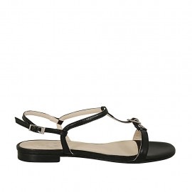 Sandalo da donna con fibbia in pelle nera tacco 1 - Misure disponibili: 32, 45