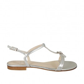Sandalo da donna con fibbia in pelle laminata argento tacco 1 - Misure disponibili: 32