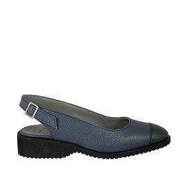 Slingback für Damen aus blauem Leder und Lackleder Absatz 3 - Verfügbare Größen:  34