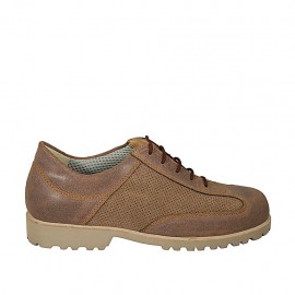 Scarpa casual stringata da uomo in pelle e pelle forata marrone - Misure disponibili: 46, 48, 49