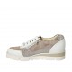Woman's laced shoe with zipper in taupe suede, white and silver laminated printed leather wedge heel 3 - Available sizes:  45