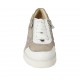 Woman's laced shoe with zipper in taupe suede, white and silver laminated printed leather wedge heel 3 - Available sizes:  45