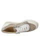 Woman's laced shoe with zipper in taupe suede, white and silver laminated printed leather wedge heel 3 - Available sizes:  45