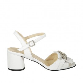 Sandalo da donna con cinturino, catena e frange in pelle bianca tacco 5 - Misure disponibili: 32