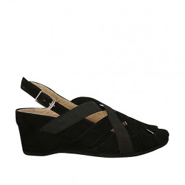 Sandalia para mujer con elasticos y plantilla extraible en gamuza negra cuña 4 - Tallas disponibles:  33
