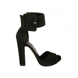 Zapato abierto para mujer con hebilla al tobillo y plataforma en gamuza negra tacon 11 - Tallas disponibles:  43