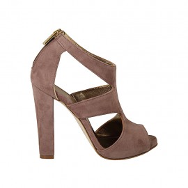 Offener Damenschuh mit Reissverschluss und Plateau aus glyzingrauem Wildleder Absatz 11 - Verfügbare Größen:  31