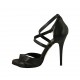 Zapato abierto para mujer con cinturon cruzado y plataforma en piel negra tacon 11 - Tallas disponibles:  46