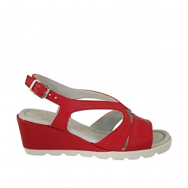 Sandale pour femmes en cuir rouge avec talon compensé 5 - Pointures disponibles:  42