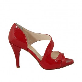 Zapato abierto para mujer en charol rojo tacon 9 - Tallas disponibles:  45, 46
