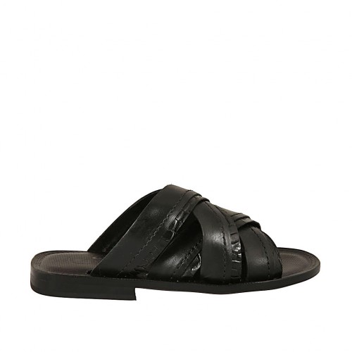 Chanclas para hombres en piel y piel estampada negra - Tallas disponibles:  36, 37, 38, 46, 47, 49