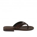 Chanclas de dedo para hombres en piel y piel estampada marron oscuro