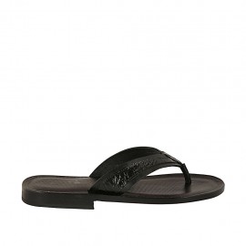 Men's flip-flop slipper in black leather and printed leather - Available sizes:  36, 37, 38, 46, 47, 48, 49
