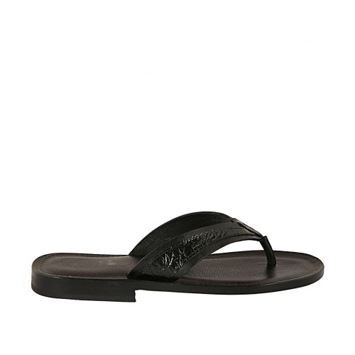 Chanclas de dedo para hombres en piel y piel estampada negra - Tallas disponibles:  36, 37, 38, 46, 47, 48, 49