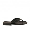 Men's flip-flop slipper in black leather and printed leather
