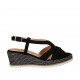 Sandalo da donna in camoscio nero e tessuto laminato argento con plateau e zeppa 6 - Misure disponibili: 42, 43, 45