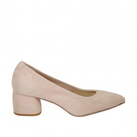 Zapato de salon a punta para mujer en gamuza rosa polvo tacon 5 - Tallas disponibles:  32