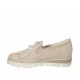 Woman's highfronted shoe with fringes, elastic and pearles in rose suede and leather wedge 3 - Available sizes:  44, 45