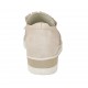 Woman's highfronted shoe with fringes, elastic and pearles in rose suede and leather wedge 3 - Available sizes:  44, 45