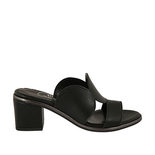 Mule pour femmes en cuir noir talon 6 - Pointures disponibles:  43