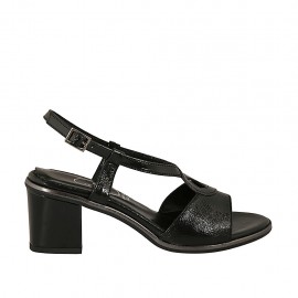 Sandale pour femmes en cuir verni noir talon 6 - Pointures disponibles:  42, 43