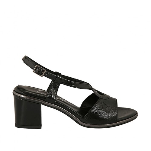 Sandalo da donna in vernice nera tacco 6 - Misure disponibili: 42, 43