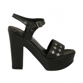 Sandale pour femmes en cuir noir et cuir imprimé gris avec courroie, plateforme et talon 11 - Pointures disponibles:  43