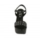 Sandalia para mujer en piel negra y imprimida gris con cinturon, plataforma y tacon 11 - Tallas disponibles:  43