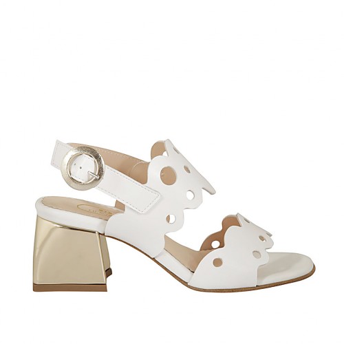 Woman's sandal in white pierced leather heel 5 - Available sizes:  32