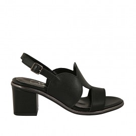Sandale pour femmes en cuir noir talon 6 - Pointures disponibles:  31, 32, 42