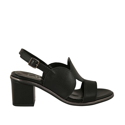 Sandalo da donna in pelle nera tacco 6 - Misure disponibili: 31, 32, 42, 44