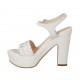 Sandalo da donna in pelle bianca e stampata argento con cinturino, plateau e tacco 11 - Misure disponibili: 42, 43, 44